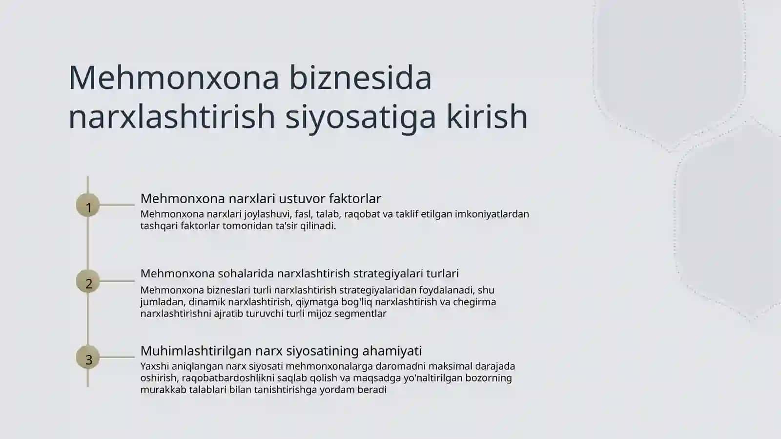 Mehmonxona biznesida narxlashtirish siyosatini amalga oshirish 2