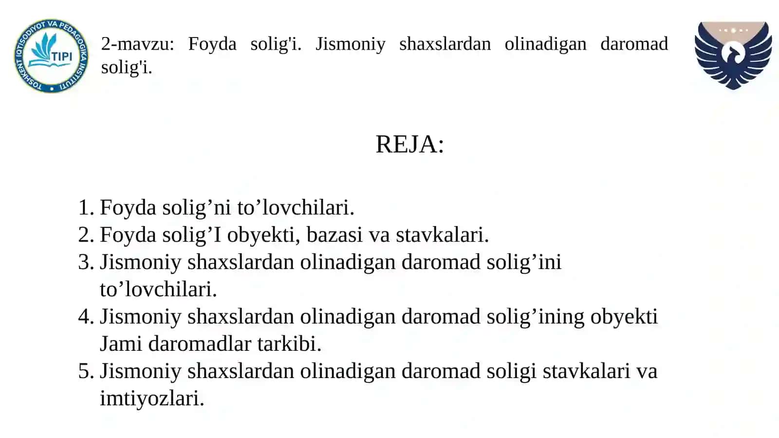 Foyda solig'i. Jismoniy shaxslardan olinadigan daromad solig'i 2