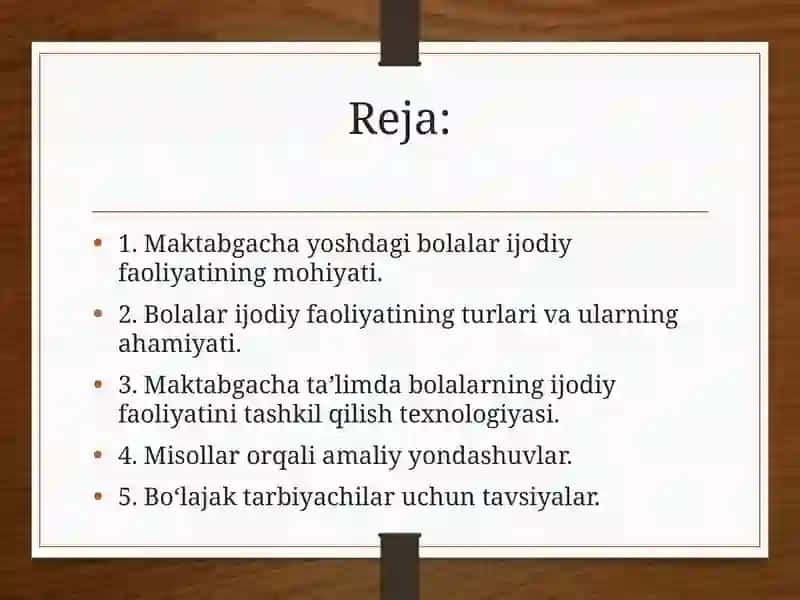 Maktabgacha ta’limda bolalarni ijodiy faoliyatini tashkil qilish texnologiyasi 2