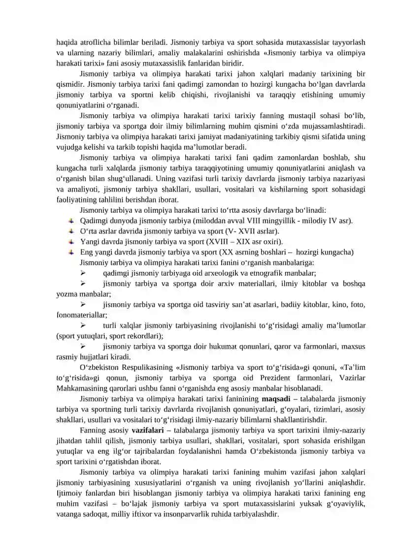 JISMONIY TARBIYA VA OLIMPIYA HARAKATI TARIXI FANIGA 2