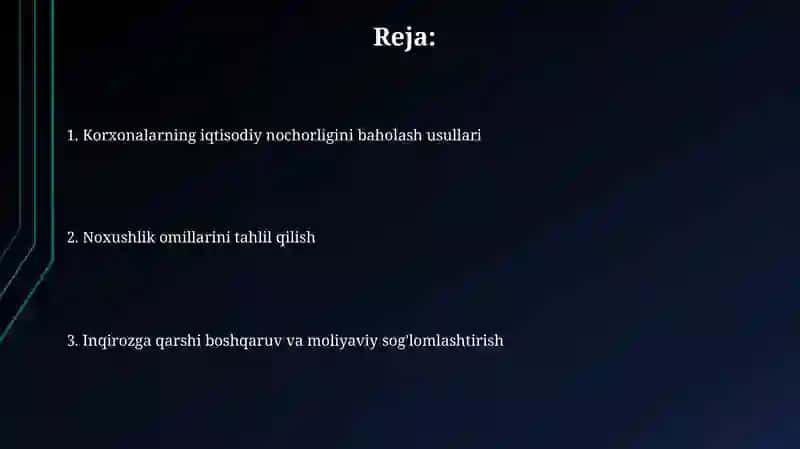 Korxonalar iqtisodiy nochorligini baholash va tahlil qilish 2