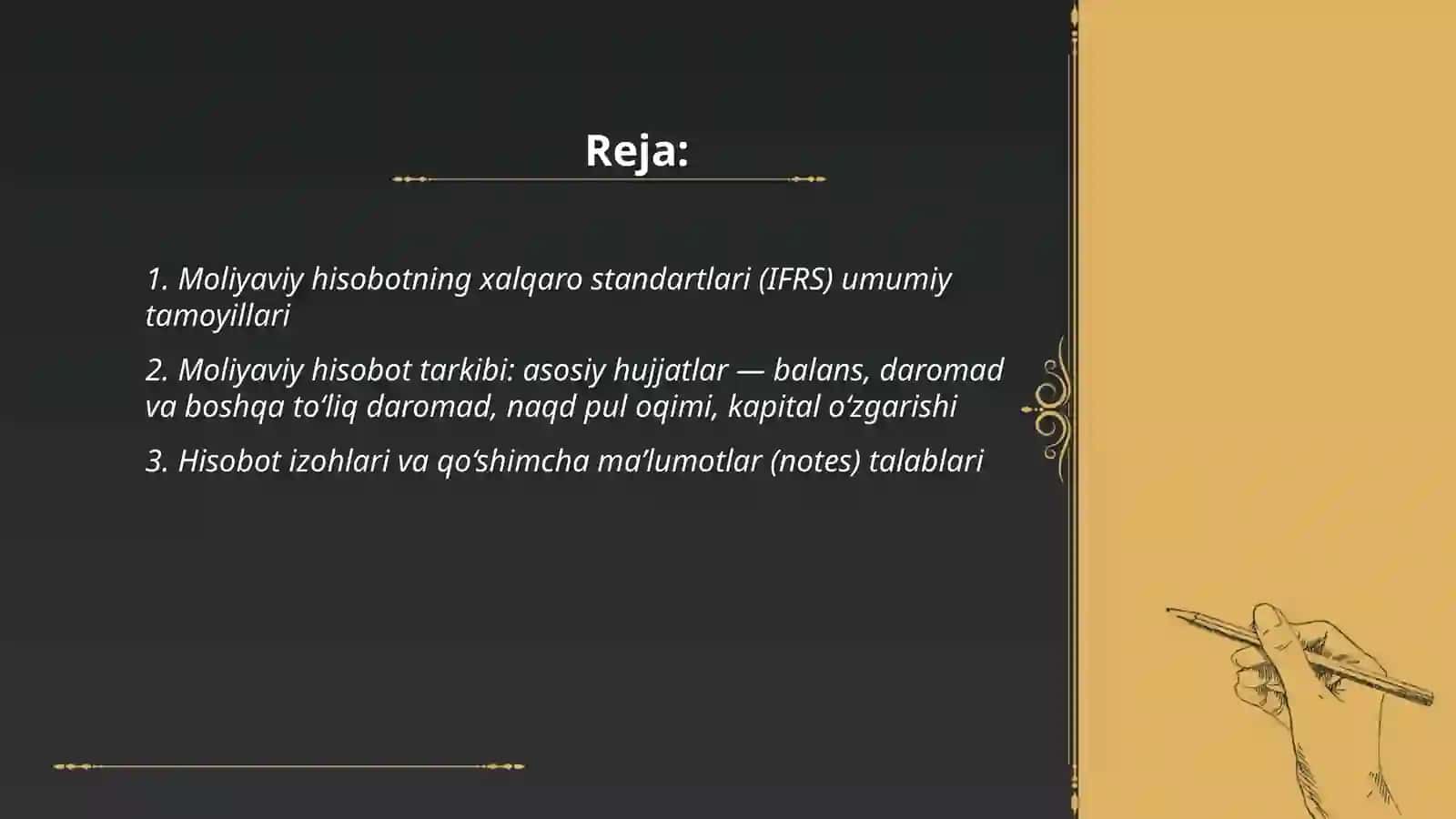 Finanslik hisobot xalqaro standartlik tarkibi va hisoboti 2