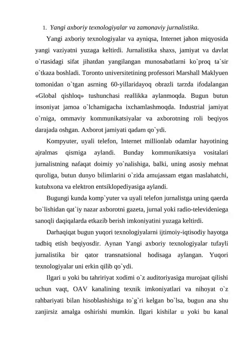O’zbekiston Respublikasi ommaviy axborot vositalarining ahamiyati 2