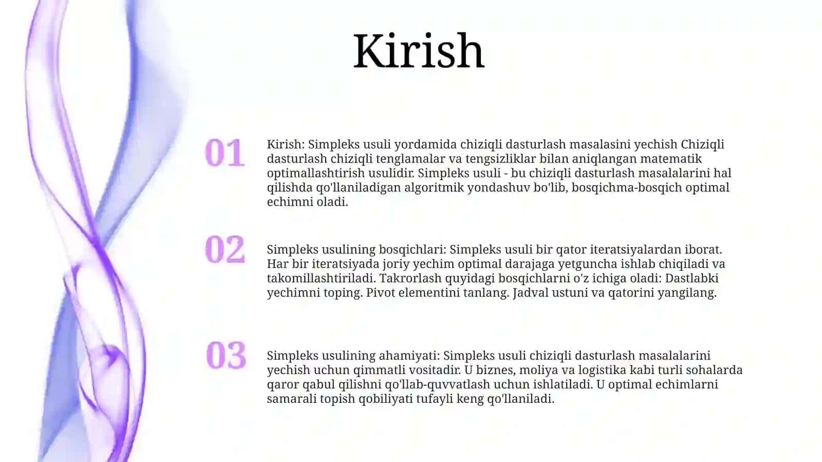 Chiziqli Dasturlash Masalasini SimpleksUsuldaYechish 2