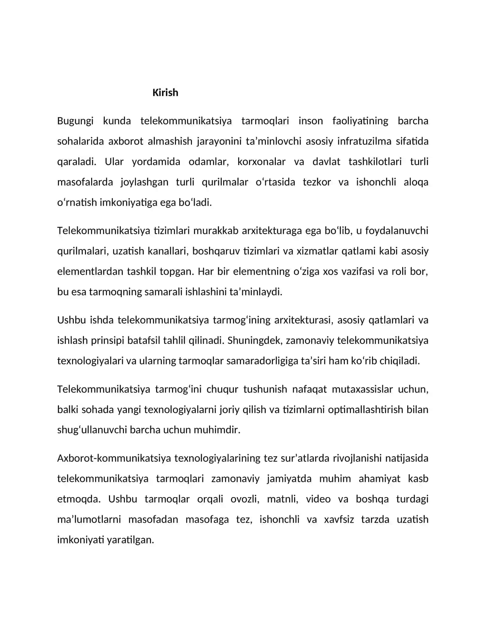Telekommunikatsiya tarmog'ining arxitekturasi va ishlash printsipi 2