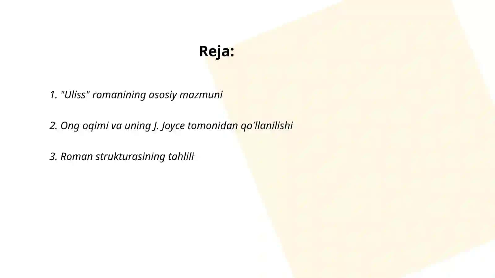 Ong oqimi.J.Joye."Uliss"romanining tahlili 2