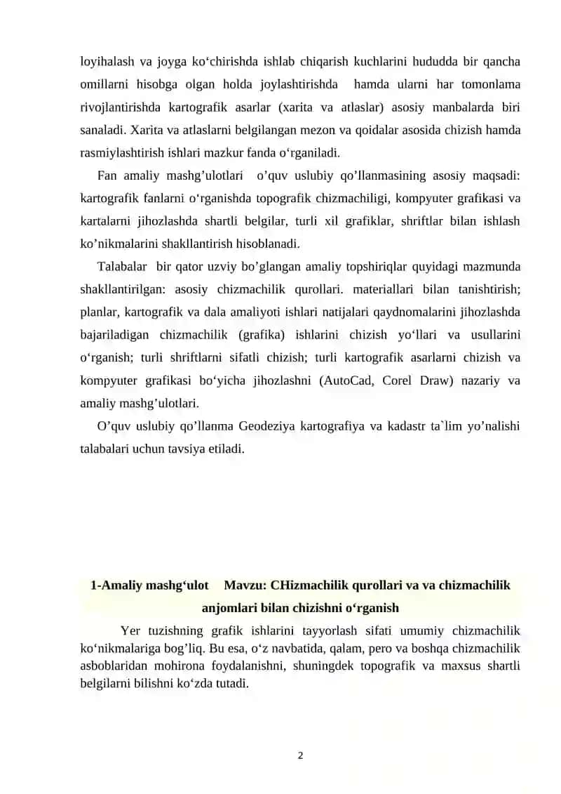 Kompyuter grafikasi va kartalarni jihozlash fanidan AMALIY MASHG’ULOTLAR 2