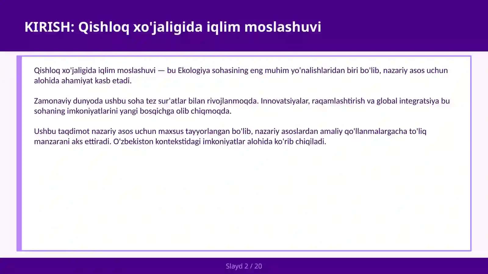 QISHLOQ XO'JALIGIDA IQLIM MOSLASHUVI 2