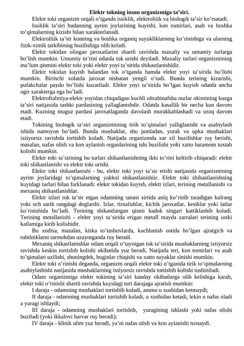 Elektr tokning inson organizmiga ta’siri 2