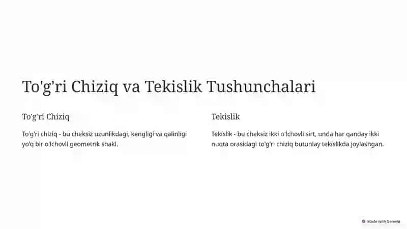 To'g'ri Chiziq va Tekislikning O'zaro Joylashishi 2