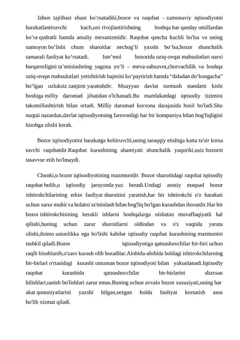 M.Porter uslubiyatiga ko'ra O'zbekistonning raqobat ustunliklari 2