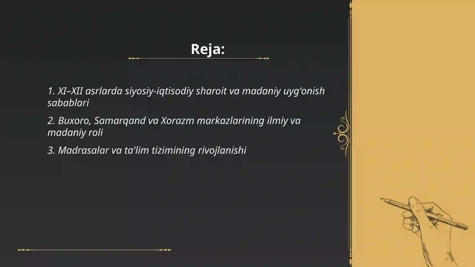 Xl-Xll asrlarda mamlakatimiz hududida ro‘y bergan madaniy uyg‘onish (Renessans.) 2