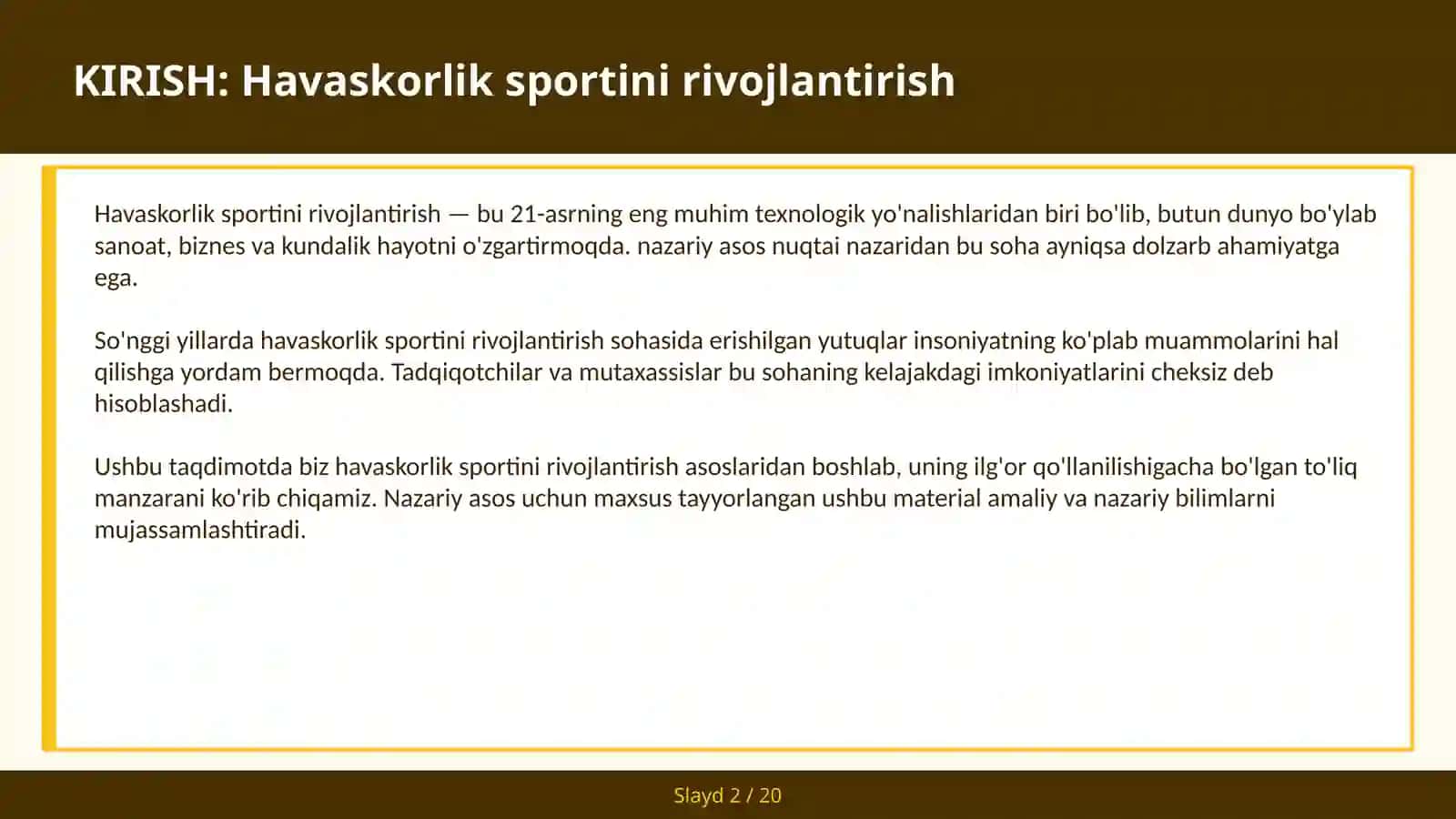 Havaskorlik sportini rivojlantirish 2