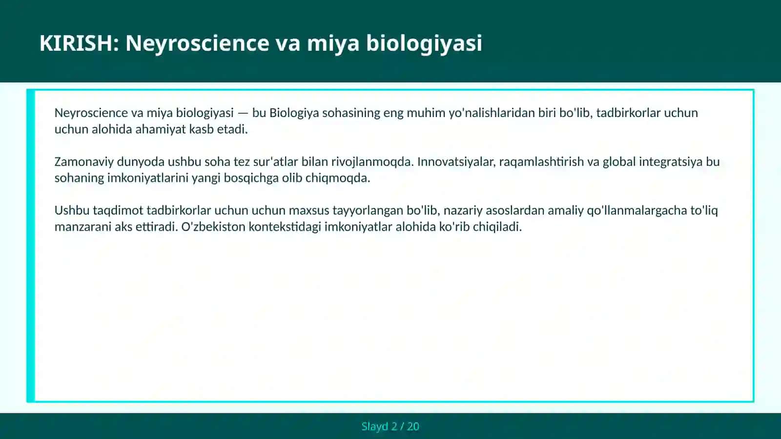 NEYROSCIENCE VA MIYA BIOLOGIYASI 2