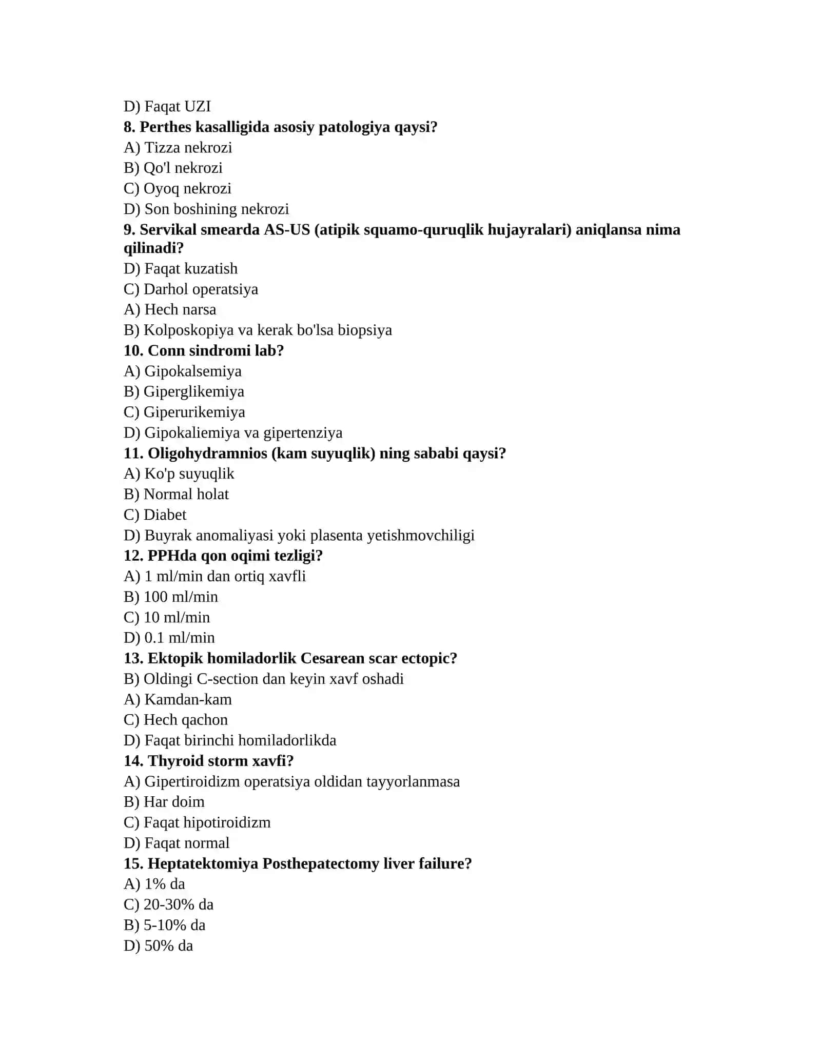 Tibbiyot testlari Word 2