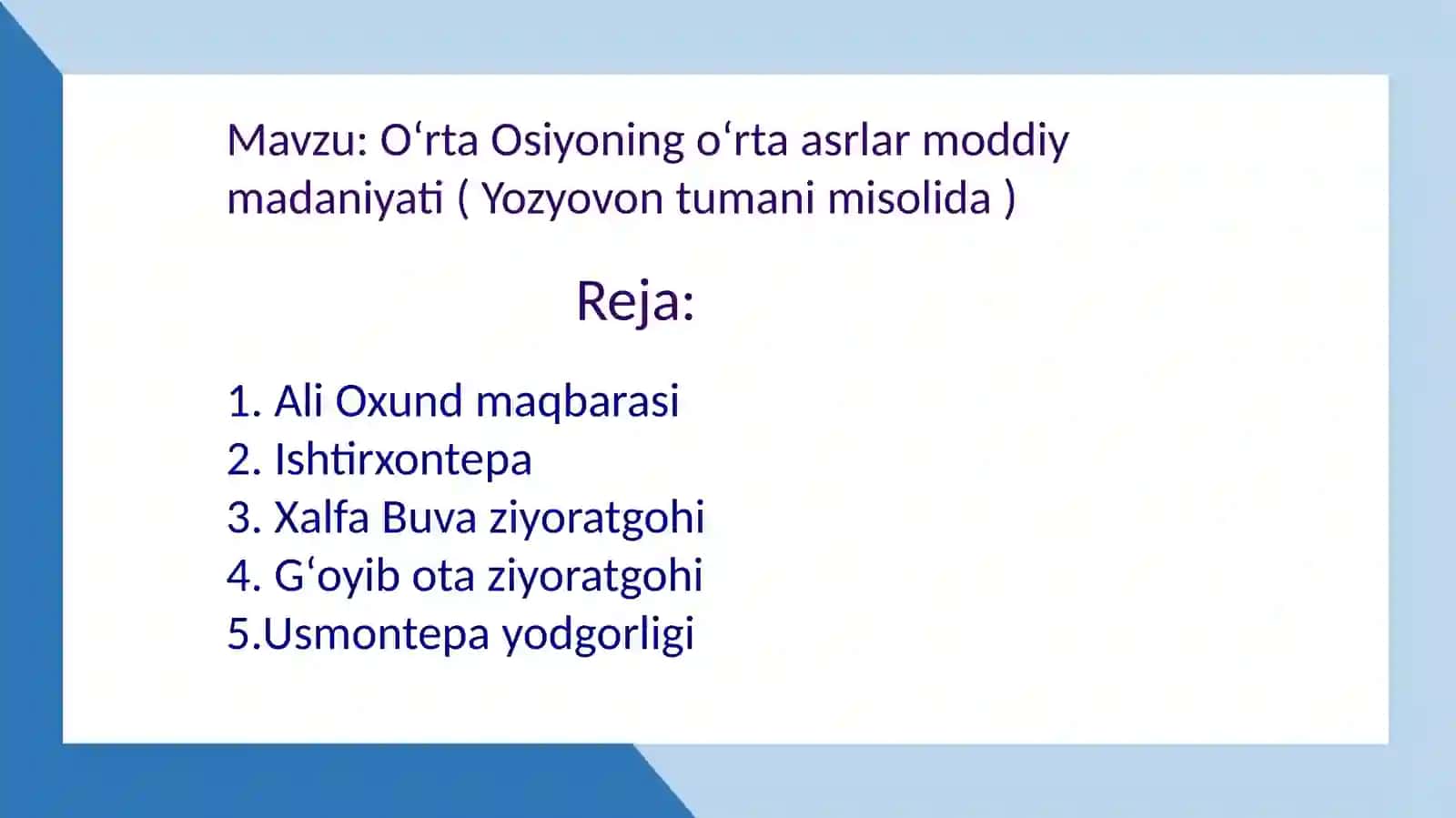 Oʻrta Osiyoning oʻrta asrlar moddiy madaniyati ( Yozyovon tumani misolida ) 2
