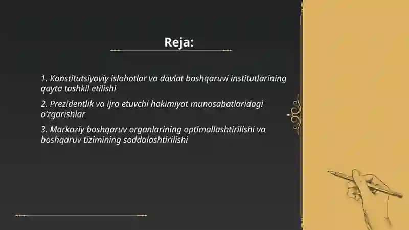 Konstitutsiyaviy islohotlar va davlat boshqaruvi institutlarining qayta tashkil etilishi 2