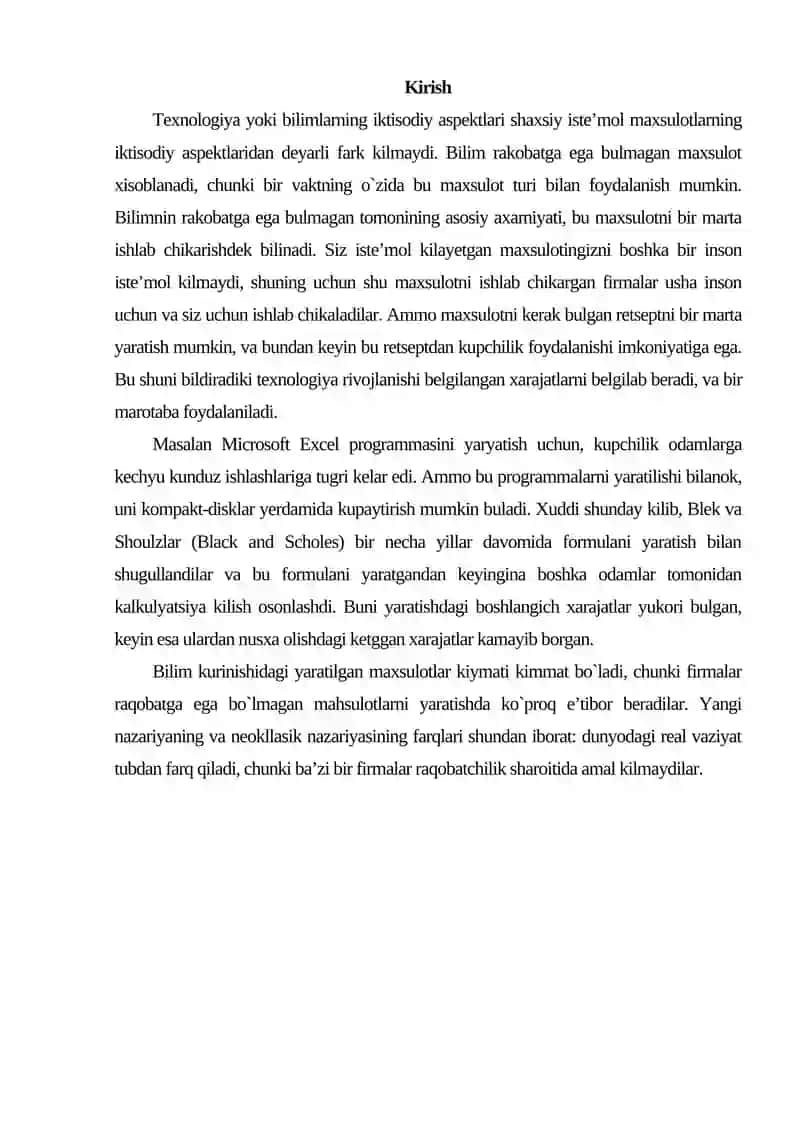 Texnologiya yoki bilimlarning iqtisodiy aspektlari 2
