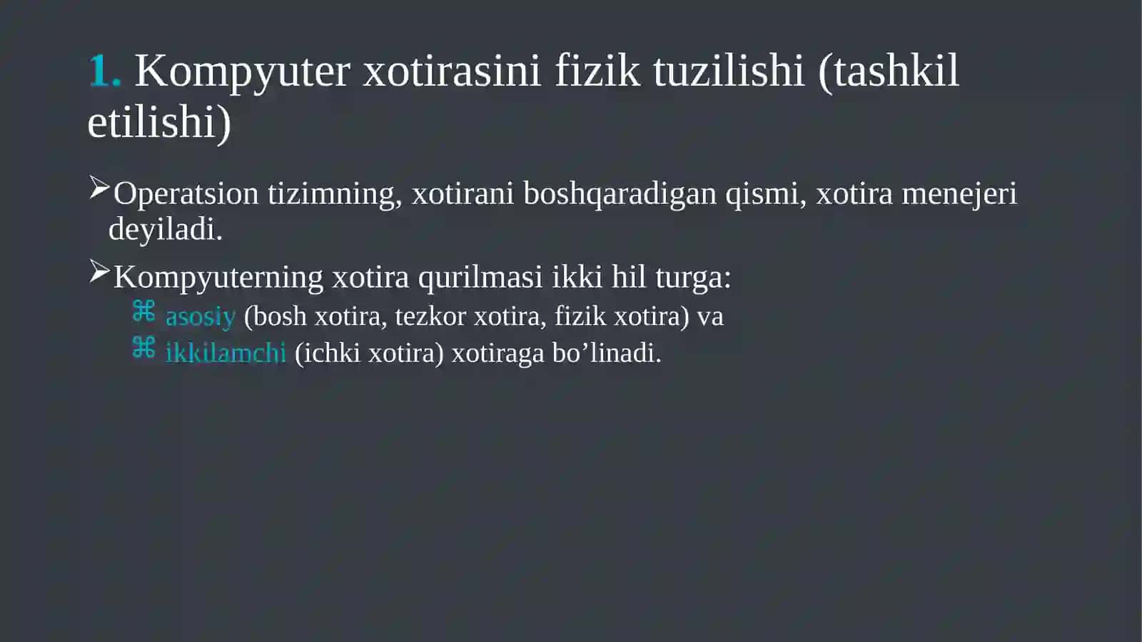 Operatsion tizimda xotira boshqarish 2