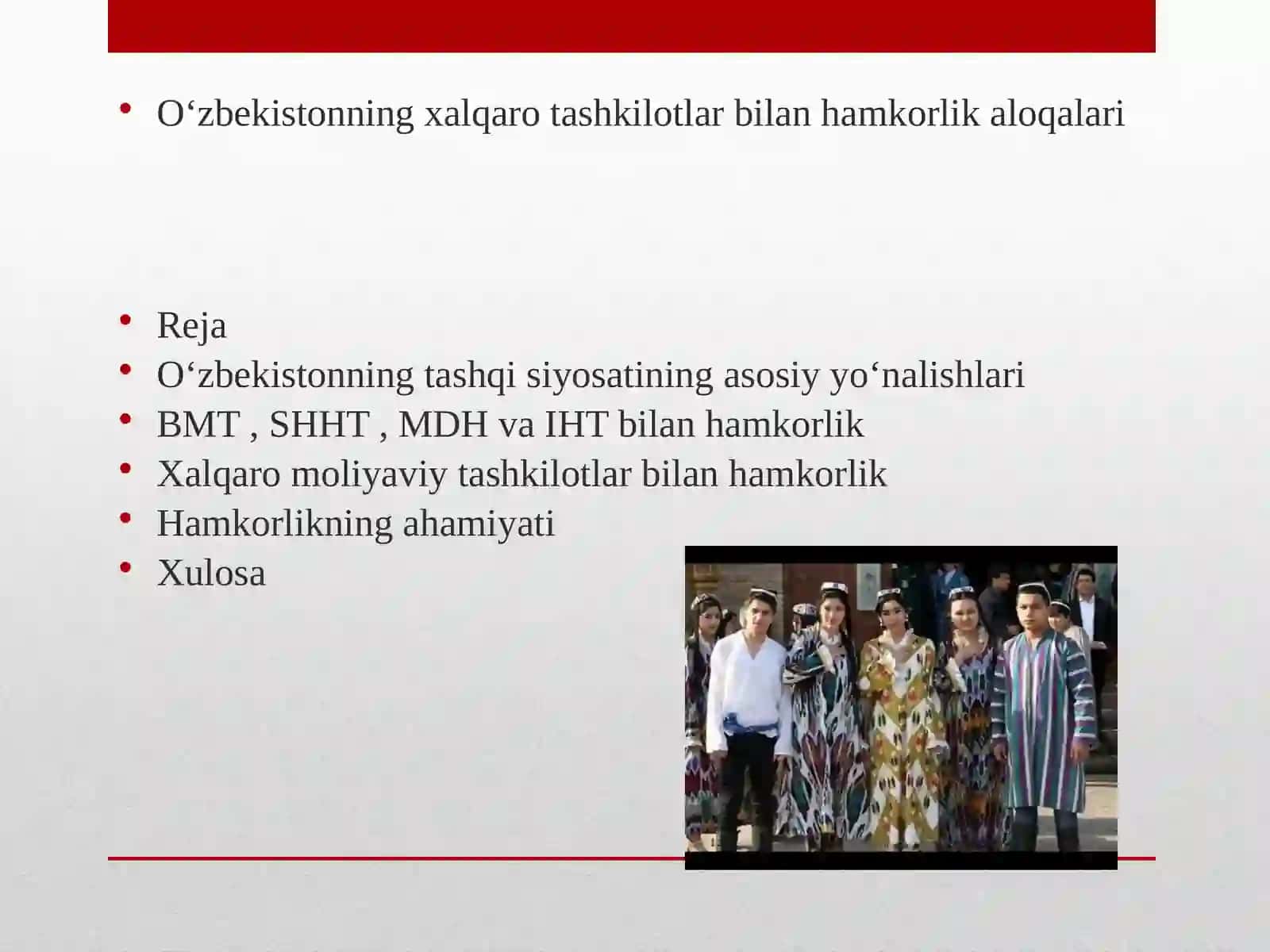 Oʻzbekistonning xalqaro tashkilotlari bilan hamkorlik aloqalari 2