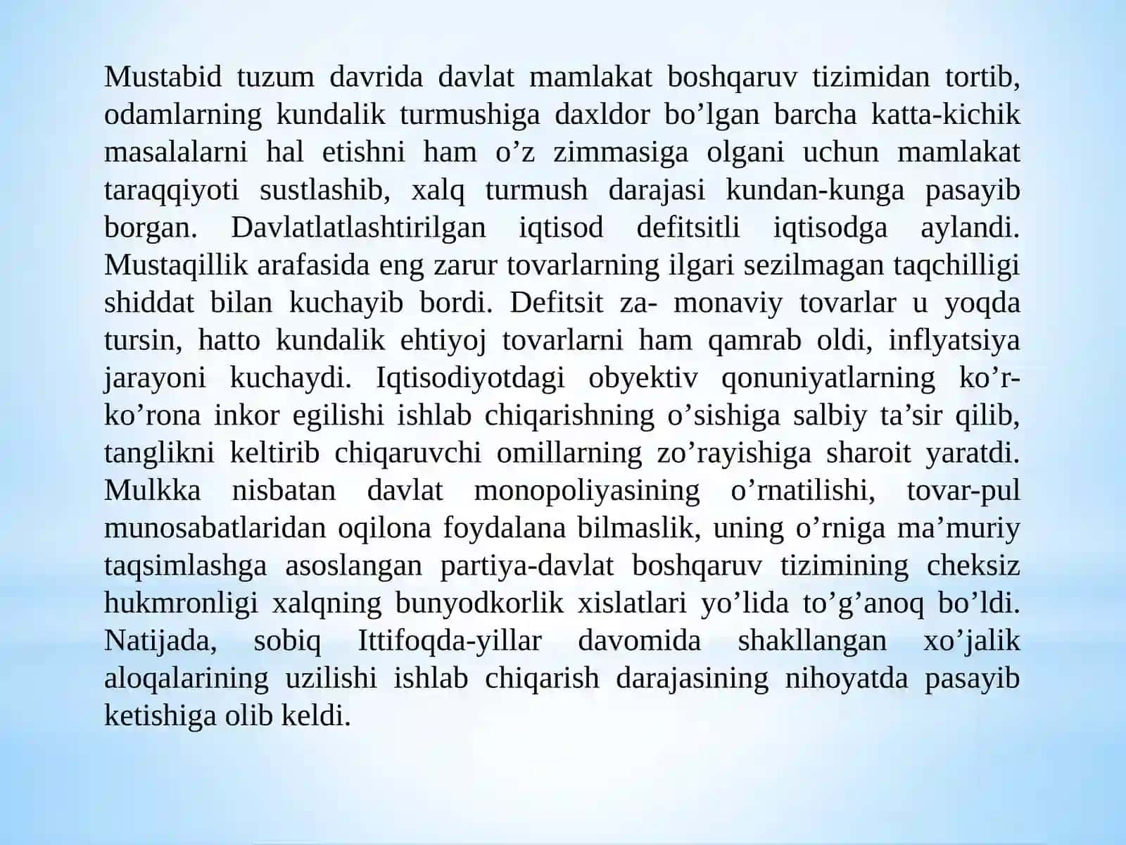 IQTISODIY ISLOHOTLAR XUSUSIY MULKCHILIKNING SHAKLLANISHI. O‘ZBEKISTONDA BOZOR MUNOSABATLARINING SHAKLLANISHI. 2