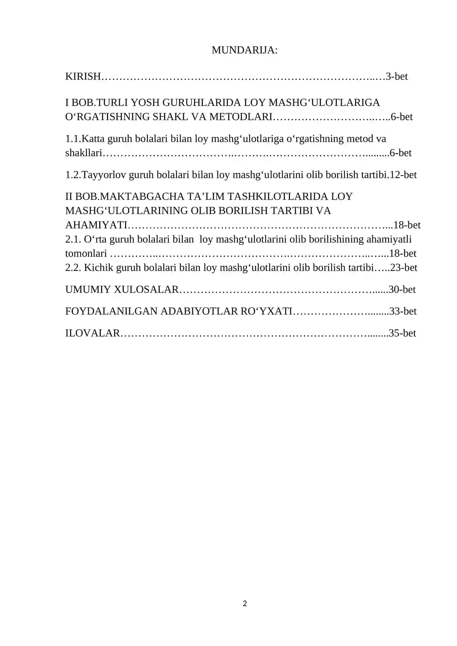 TASVIRIY FAOLIYATGA O‘RGATISH METODIKASI - KURS ISHI 2