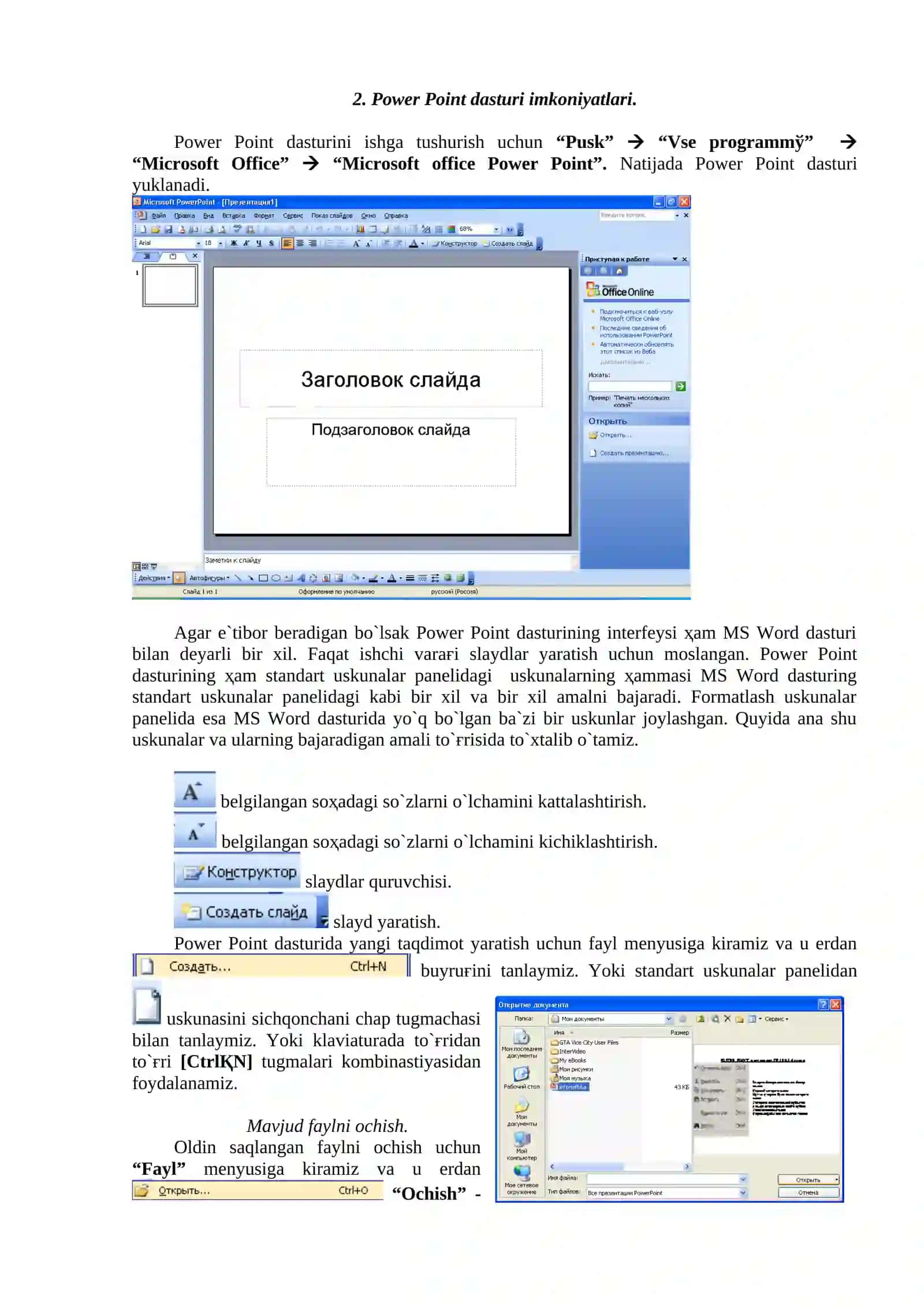 Power Point dasturida slayd va taqdimotlar yaratish 2