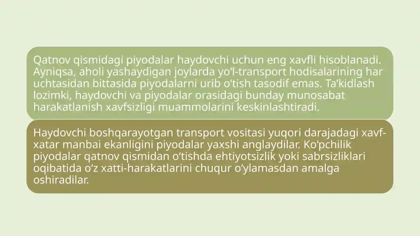 Piyodalar òtish joylarida avtomobilni boshqarish. Transport oqimida avtomobilni boshqarish 2