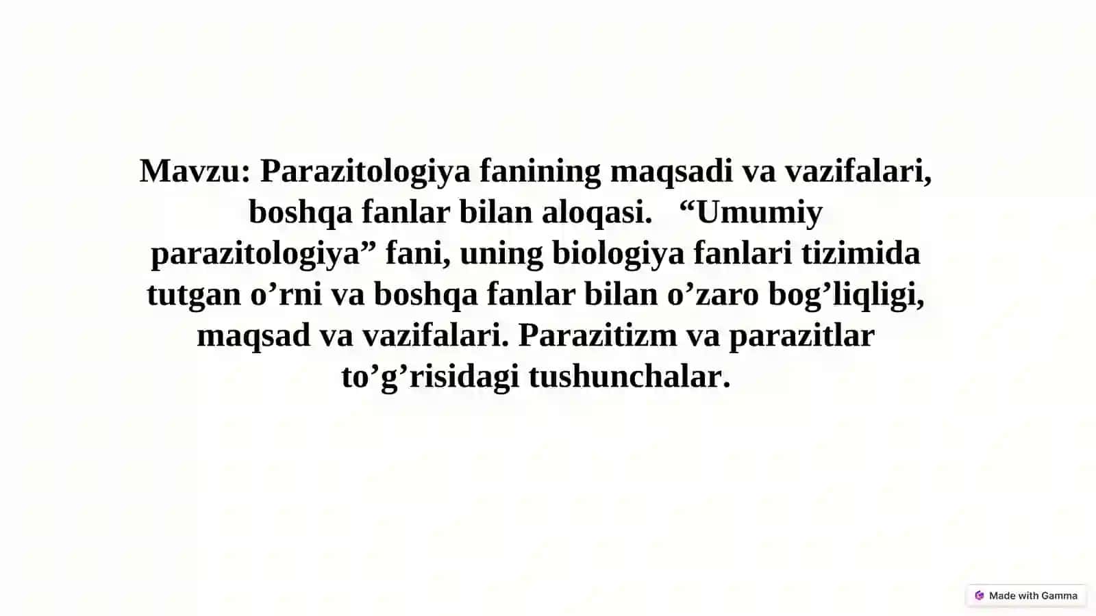 Parazitologiya fani: o'rganish, qo'llanilishi va ahamiyati 2