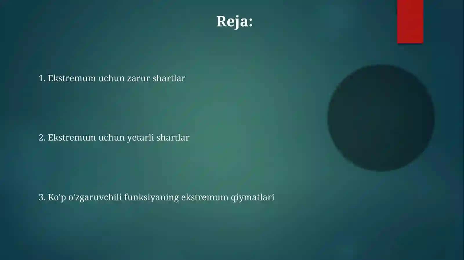 Ko'p o'zgaruvchili funksiyaning ekstremum qiymatlari 2