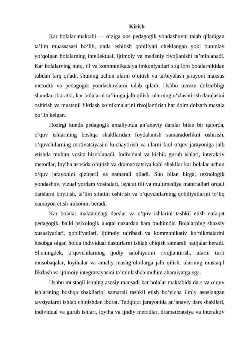Kar bolalar maktabida dars va oʼquv ishlarining boshqa shakllarini tashkil etish 2