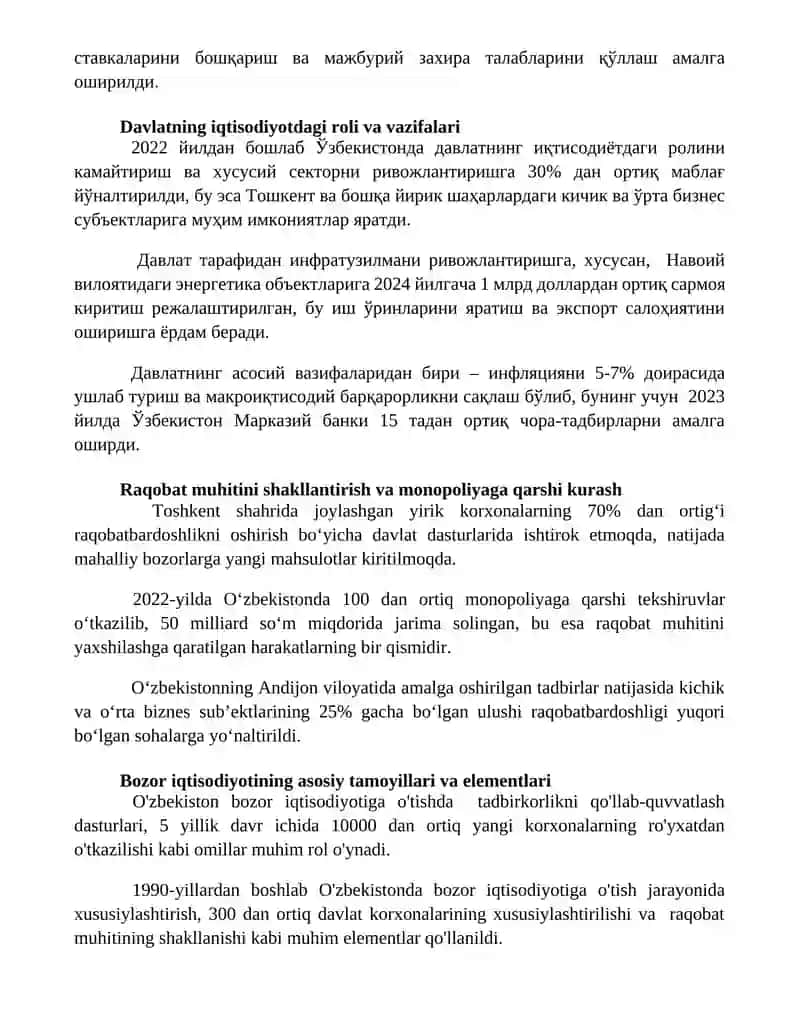 Bozor iqtisodiyotini amalga oshirish va uning asosiy yo'nalishlar 2