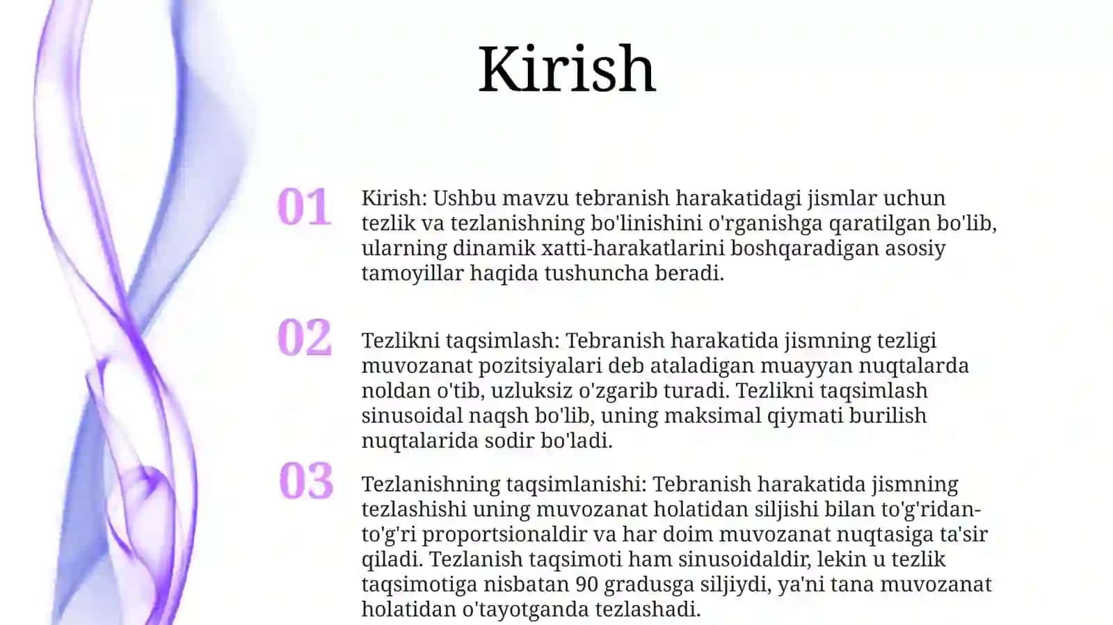Ixtiyoriy Harakatda Jismni Tezlik Va Tezlanishini Taqsimlanishi 2