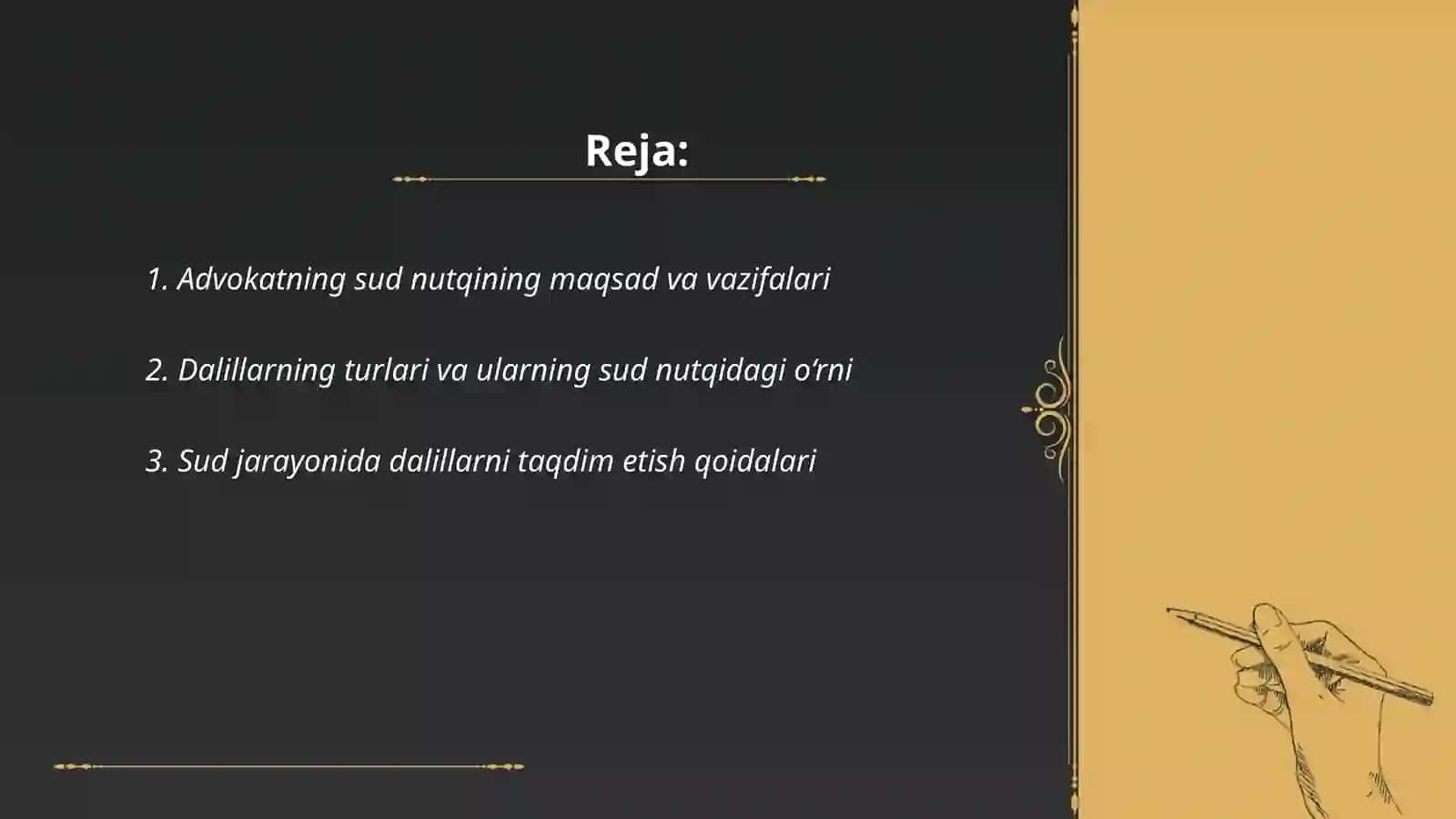 Advokatning sud nutqida dalillar keltirish asoslari va nutqning maqsadga yoʻnalganligi 2