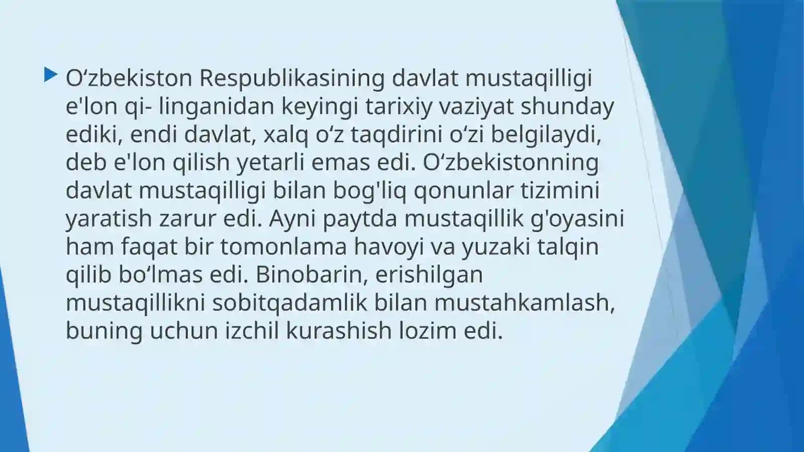 Mustaqil O’zbekiston davlatining tashkil topishi 2