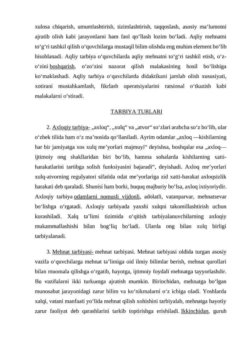 Tarbiya turlari, mazmuni, maqsad va vazifalari, shakl va metodlari 2