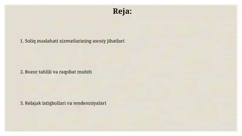 Soliq maslahati boyicha xizmatlar va ularning oziga hos jihatlari 2