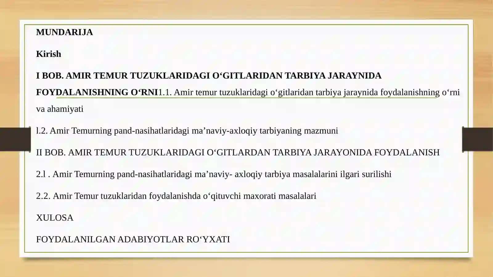 SHAXS TARBIYASIDA AMIR TEMUR O‘GITLARDAN FOYDALANISH 2