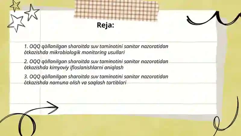 OQQ qòllanilgan sharoitda suv taminotini sanitar nazoratidan òtkazish 2