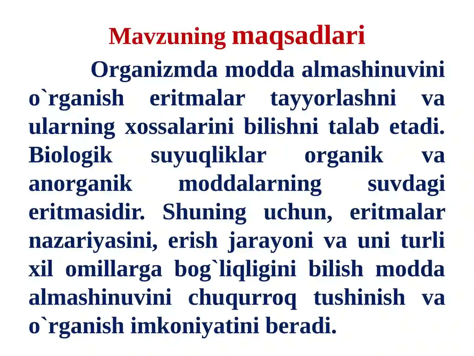 Eritmalar Eruvchanlikni turli hilomillar gabog’liqligi 2