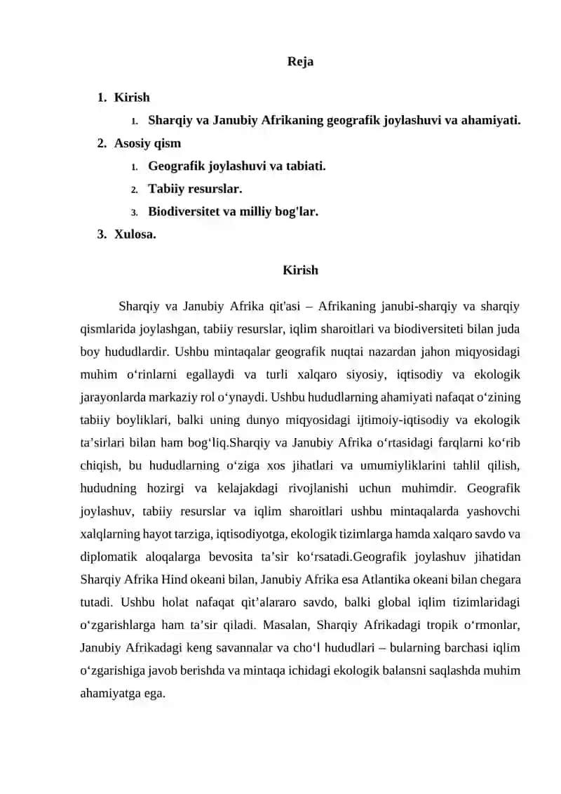 Sharqiy va Janubiy Afrika TGR 2