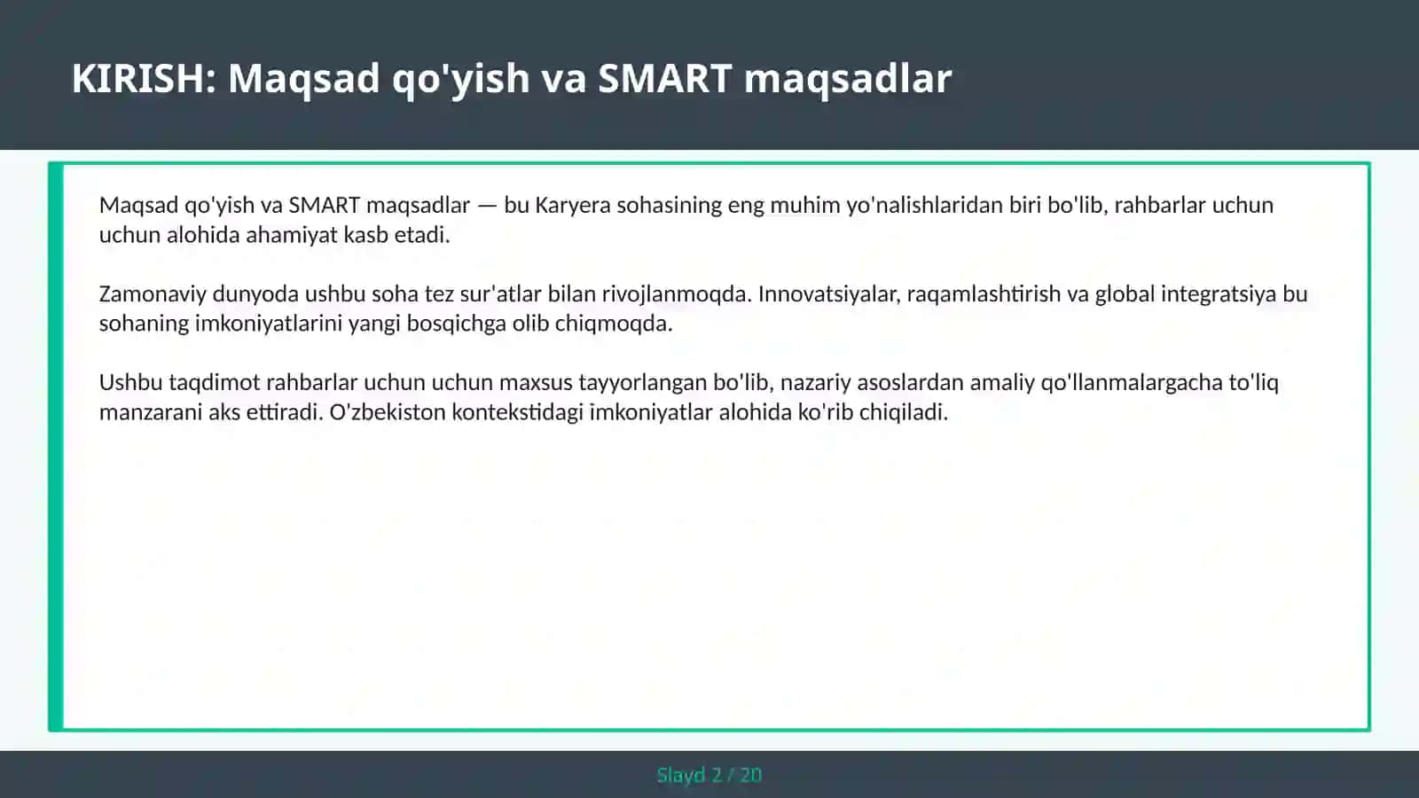MAQSAD QO'YISH VA SMART MAQSADLAR 2