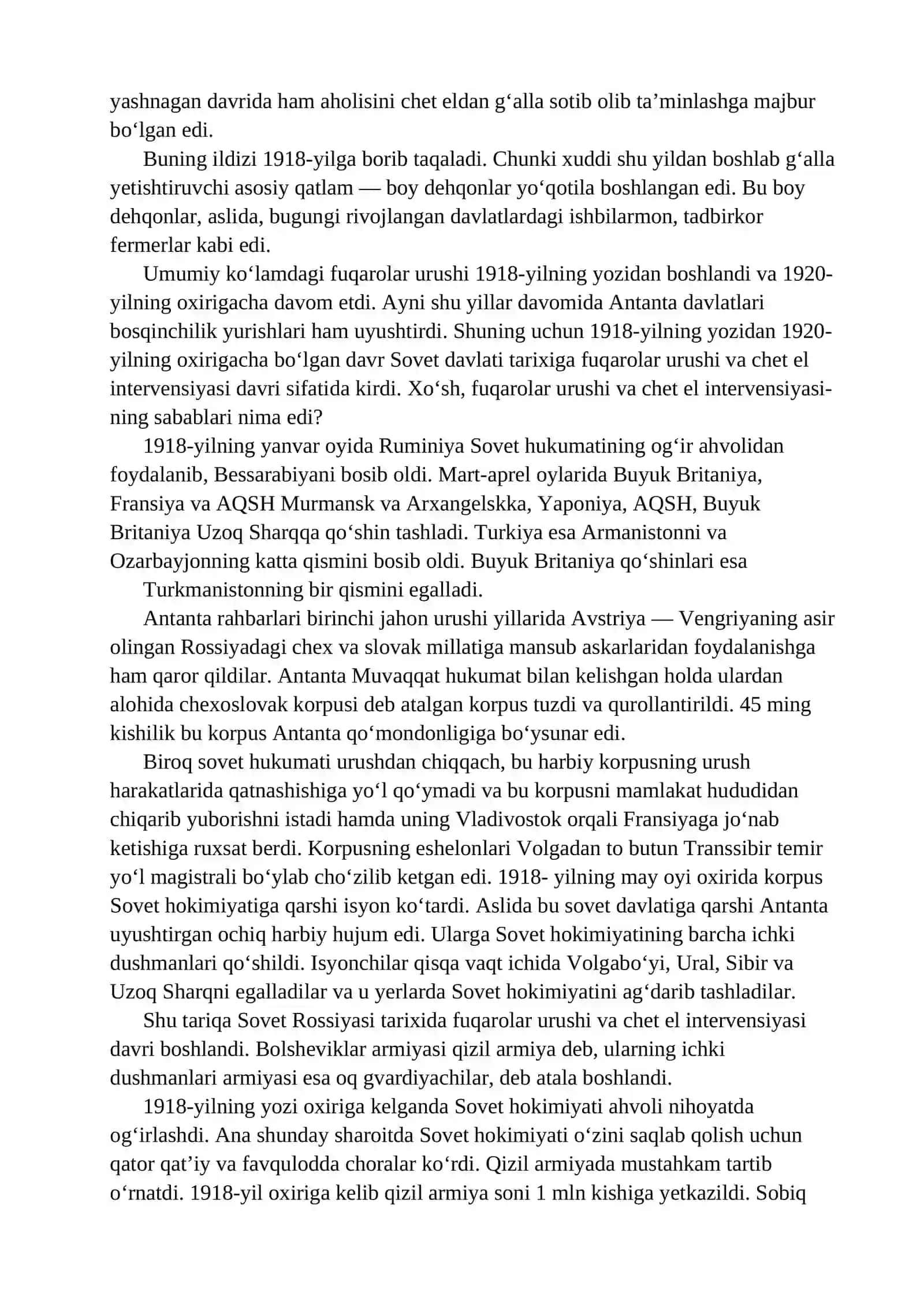 Bolsheviklar qanday jamiyat qurmoqchi bo‘lgan; Fuqarolar urushi va chet el intervensiyasi; Frontlardagi o‘zgarishlar; SSSRning tashkil etilishi 2