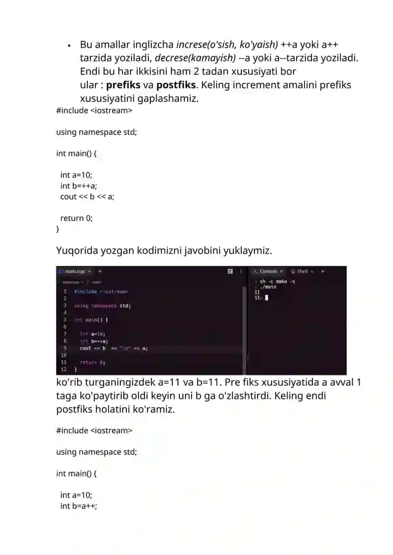 Increment va Decrement amaliyotlari 2