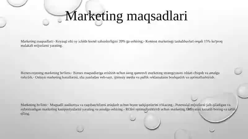 Biznes-Rejaning Marketing Bôlimi 2