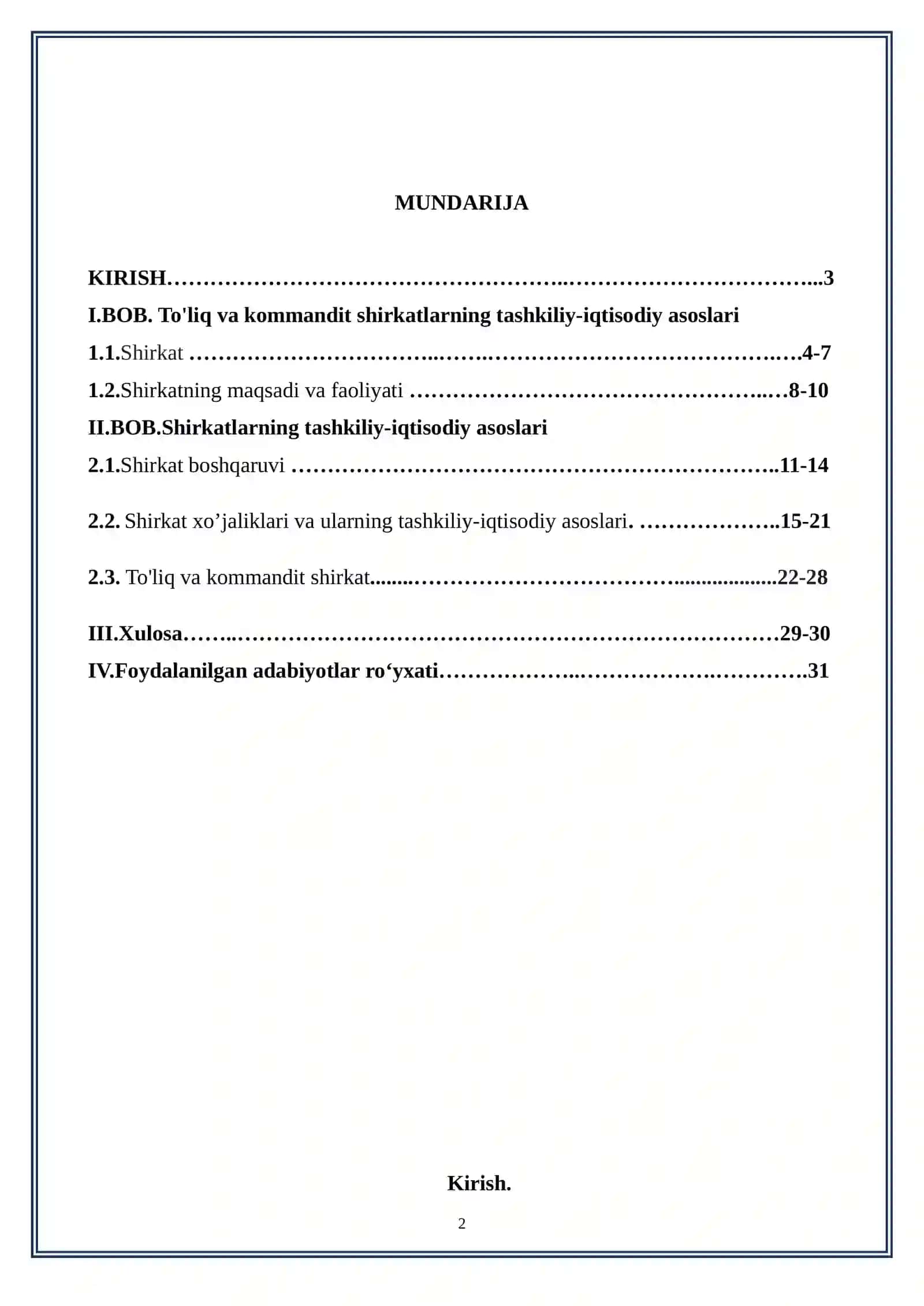 Mavzu: To'liq va kommandit shirkatlarning tashkiliy-iqtisodiy asoslari 2