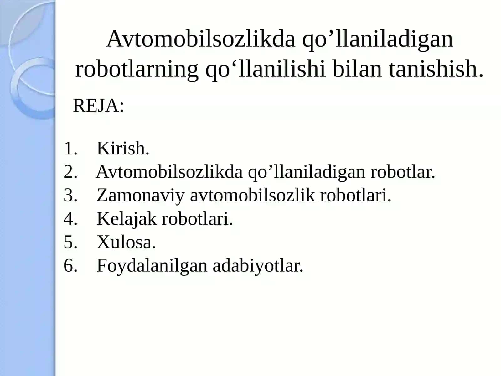 Avtomobil sozlik da qo'llaniladigan robotlar 2