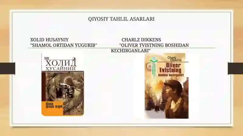 Jahon adabiyoti fanlarining yakuniy nazorati uchun asarlar qiyosiy tahlili 2