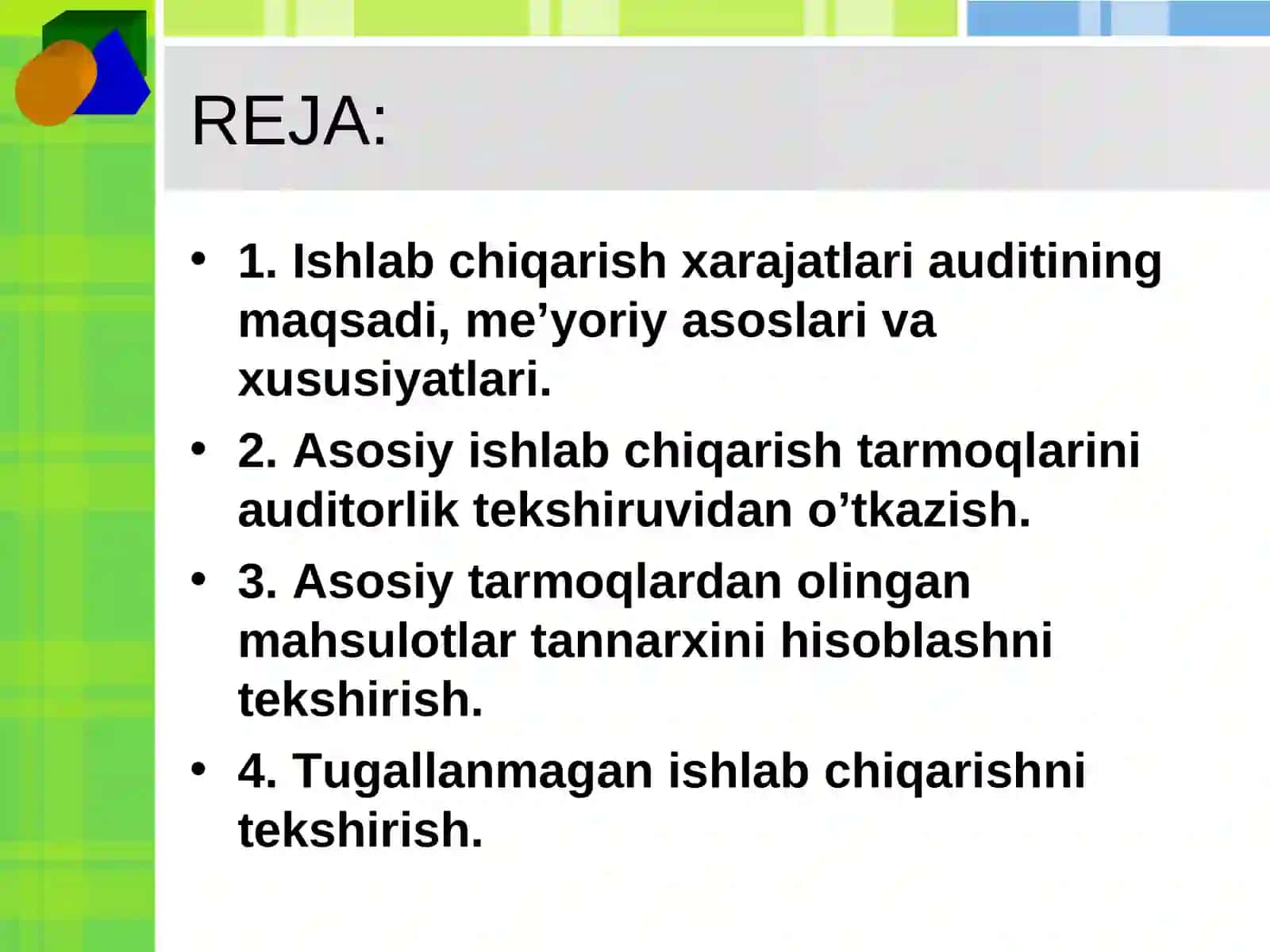 Mahsulot ishlab chiqarish va sotishning auditi 2