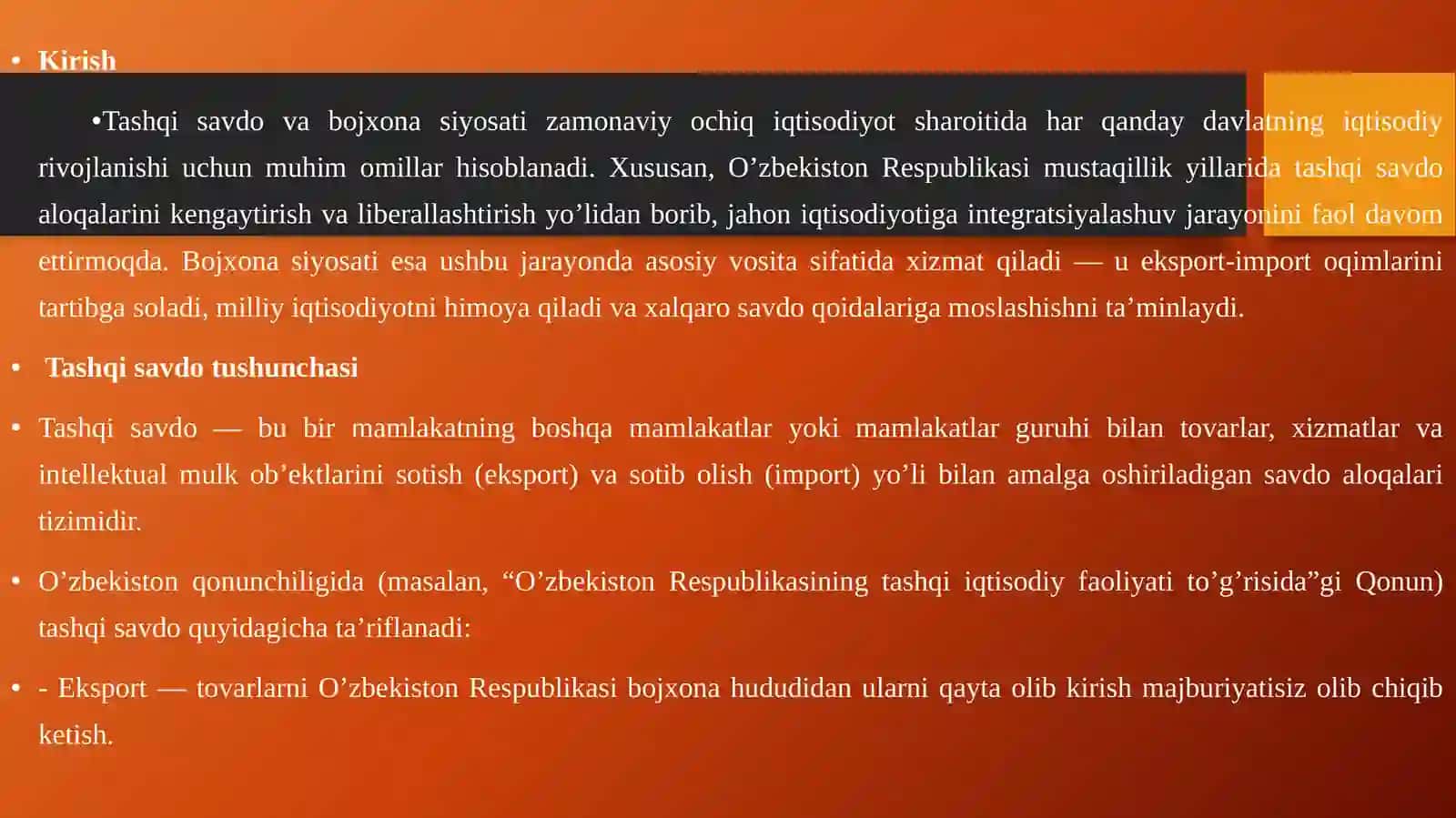 Tashqi savdoni tartibga solishda bojxona siyosati 2
